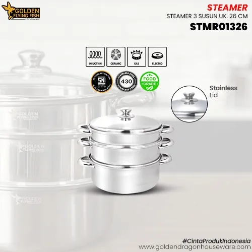 Arwana Houseware Steamer Set Stainless Steel 3 Susun STMR01326 - Golden flying fish