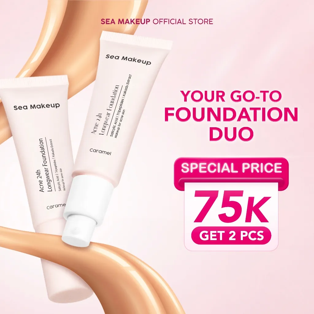 Sea Makeup 2in1 Acne 24h Longwear Foundation – Foundation Tahan Lama Full Coverage dengan Salicylic Acid, Tripeptides & Kakadu Extract [BPOM]