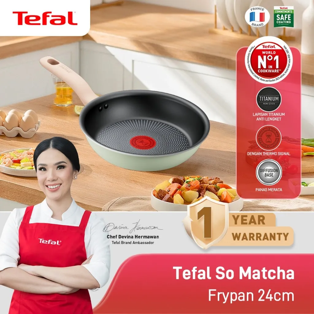 Tefal Wajan Anti Lengket / Penggorengan / Pan - So Matcha Frypan 24cm - Semua Jenis Kompor / Wajan Induksi - Garansi 1 Tahun - 2 Kali Tahan Lebih Lama