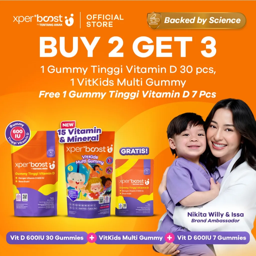 [SPECIAL BUNDLE NIKITA WILLY] Expert Boost - Paket Gummy Vitamin D 600IU 30pcs @1pouch + Gummy Multivitamin Vitkids 30pcs @1pouch + FREE 7pcs Gummy Vitamin D 600IU