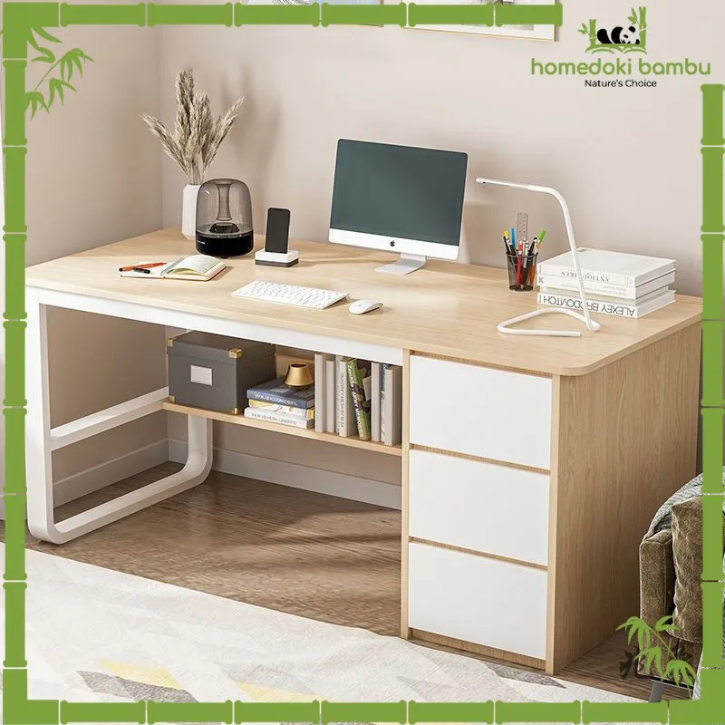 Homedoki Bambu-Meja Kantor / Meja Komputer / Meja Kerja Minimalis / 120cm Meja Belajar / Meja Kantor Dengan Laci