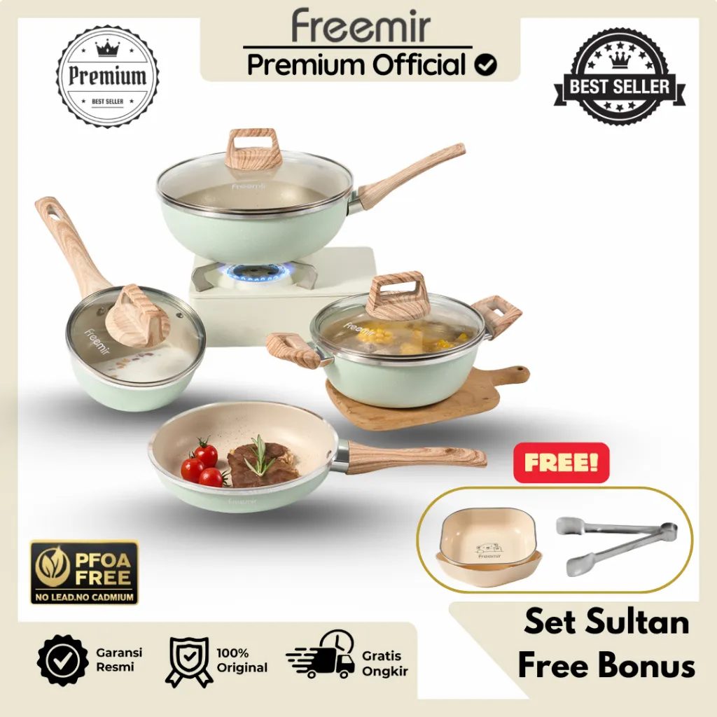 [PREMIUM] freemir Set Wajan Panci Lengkap 7pcs 26/20/10/16cm Granit Multifungsi Anti Lengket
