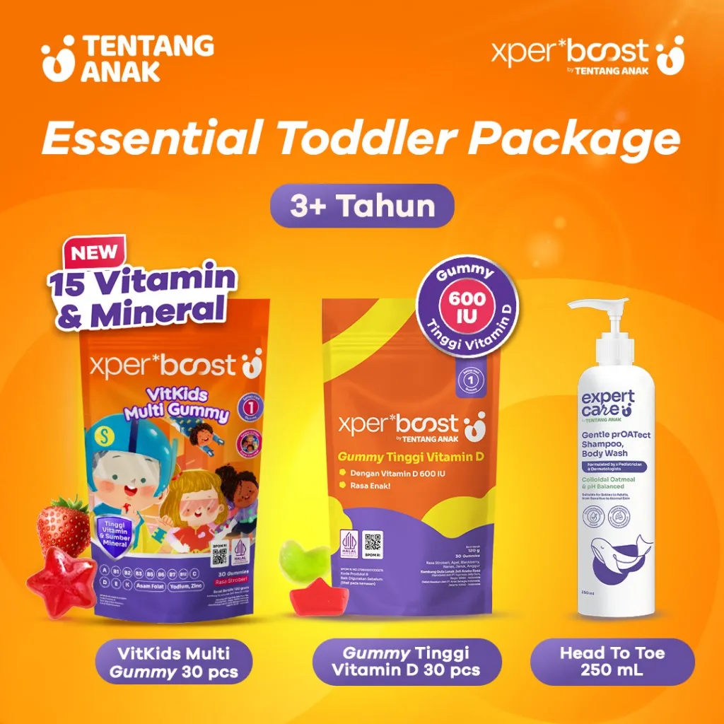 Paket Bundling - Expert Boost Gummy Multivitamin Vitkids 30pcs @1pouch + Gummy Vitamin D 600 IU 30pcs @1pouch +  Expert Care Hair & Body Wash Pump 250ml