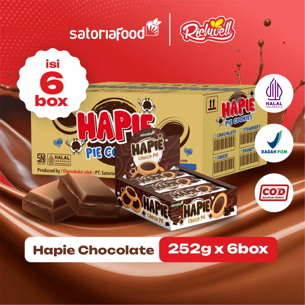 SatoriaFood - Snack Richwell Hapie Chocolate Cookies 252gr  x 6 Box [ 1 Dus ] | Cemilan Biskuit Pie Mini Kukis Rasa Cokelat