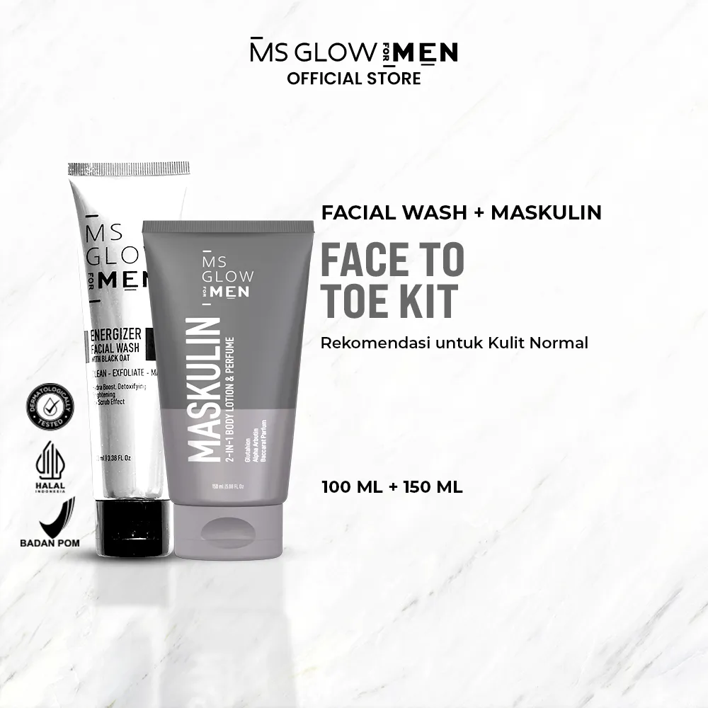 MS Glow For Men - Energizer Facial Wash - 100 ml + Maskulin - 150 ml