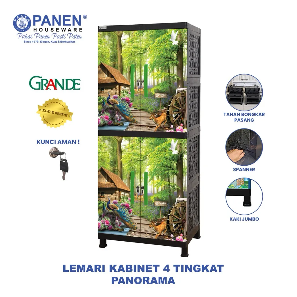 Panen Lemari Kabinet Plastik Grande 4 Tingkat 4 Pintu Marble Animal Cartoon Jumbo