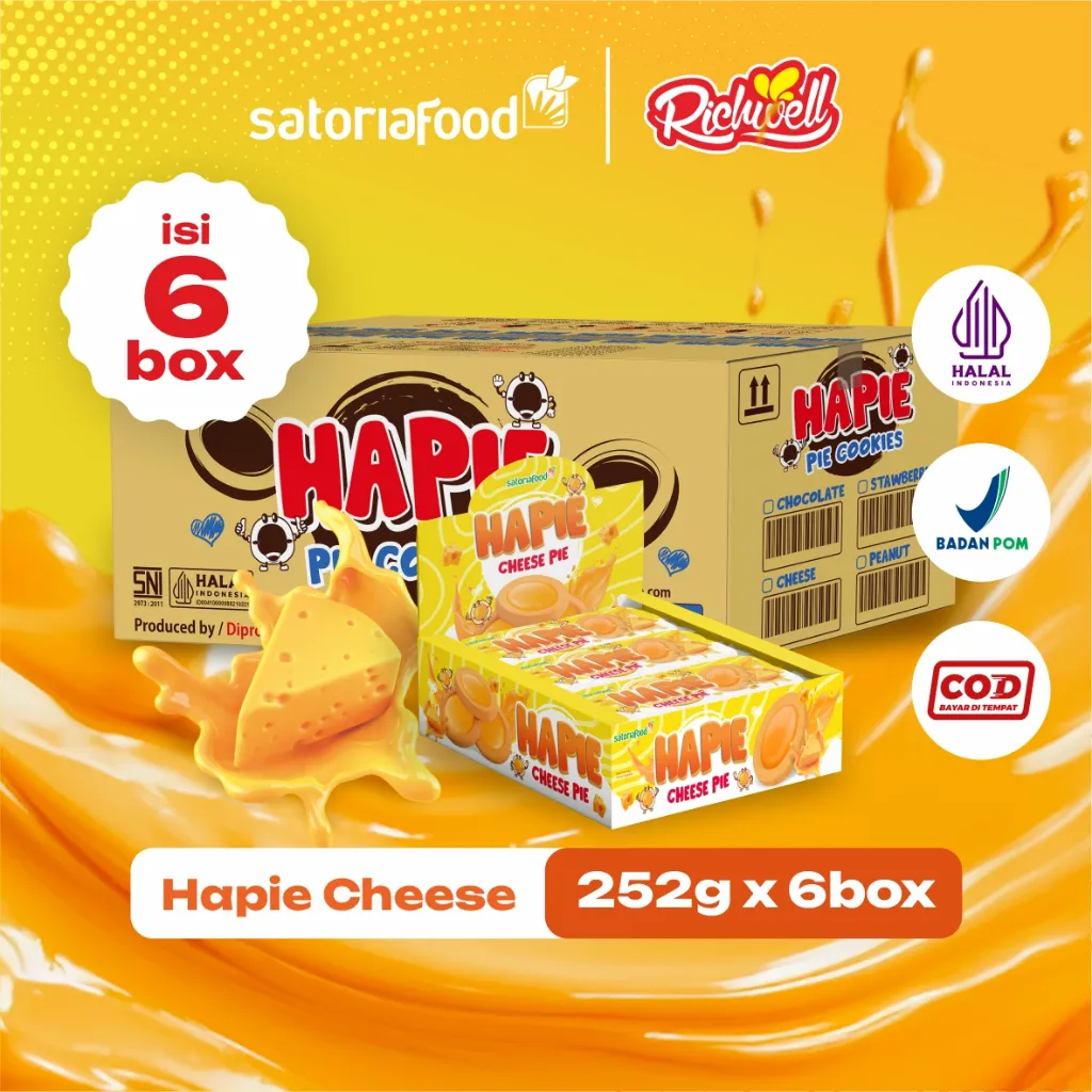 SatoriaFood - Snack Richwell Hapie Cheese Cookies 252gr  x 6 Box [ 1 Dus ] | Cemilan Biskuit Pie Mini Kukis Rasa Keju