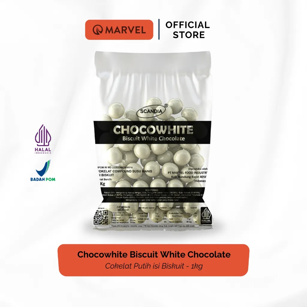 Scandia Chocowhite Biscuit White Chocolate - Cokelat Putih isi Biskuit 1kg