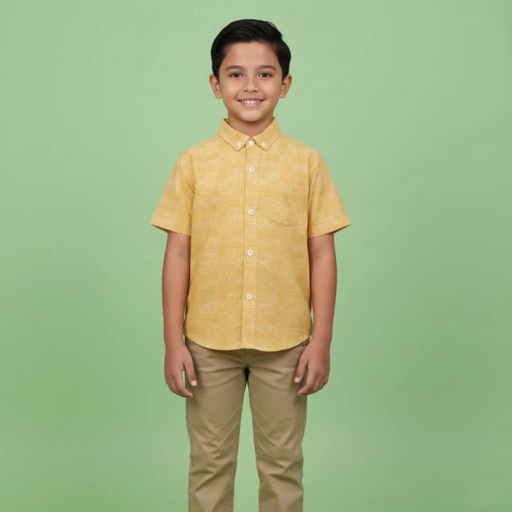 KIDTINK - Ade Shirt Kemeja Anak Laki Laki Lengan Pendek Polos - Kemeja Fashion Anak Laki