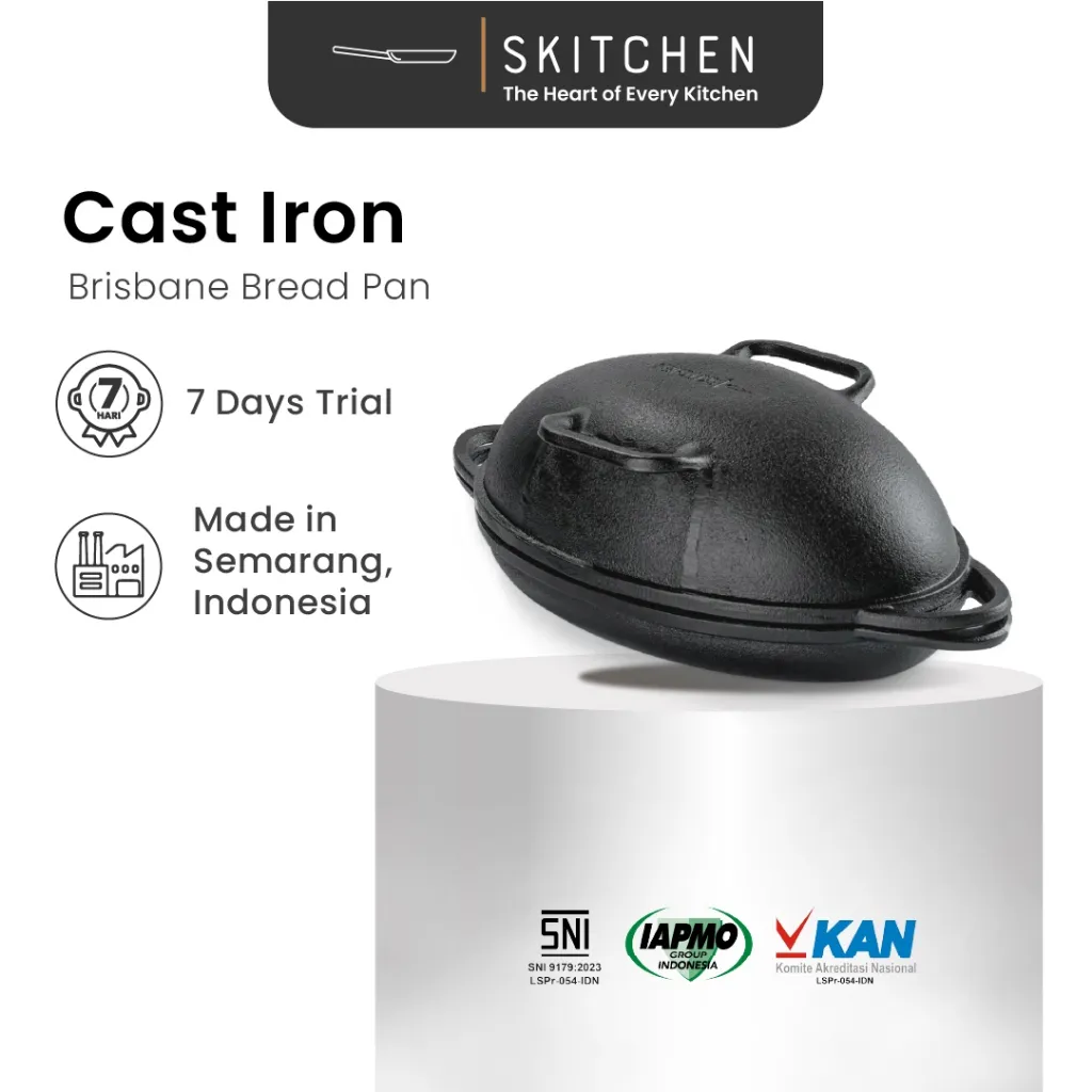 SKITCHEN Cast Iron Brisbane Bread Pan – Alat Panggangan Loyang Sourdough Premium Tahan Panas