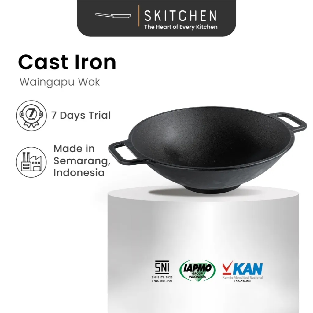 SKITCHEN Cast Iron Waingapu Wok - Wajan Penggorengan Besar Besi Cor Premium Anti Gores Tahan Panas
