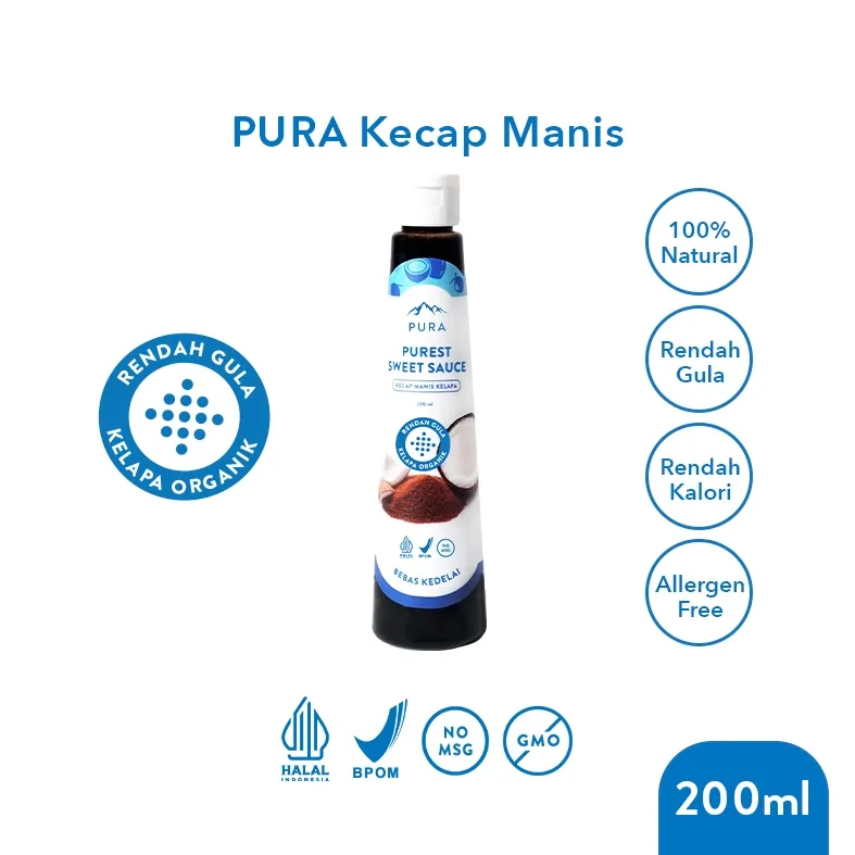 Pura Kecap Manis (200ml) - Purest Sweet Sauce - Rendah Gula - Organik - Rendah Kalori - Kecap Manis Kelapa - Kecap Manis MPASI Anak - Kecap Manis Diet  - Low Sugar - Natural