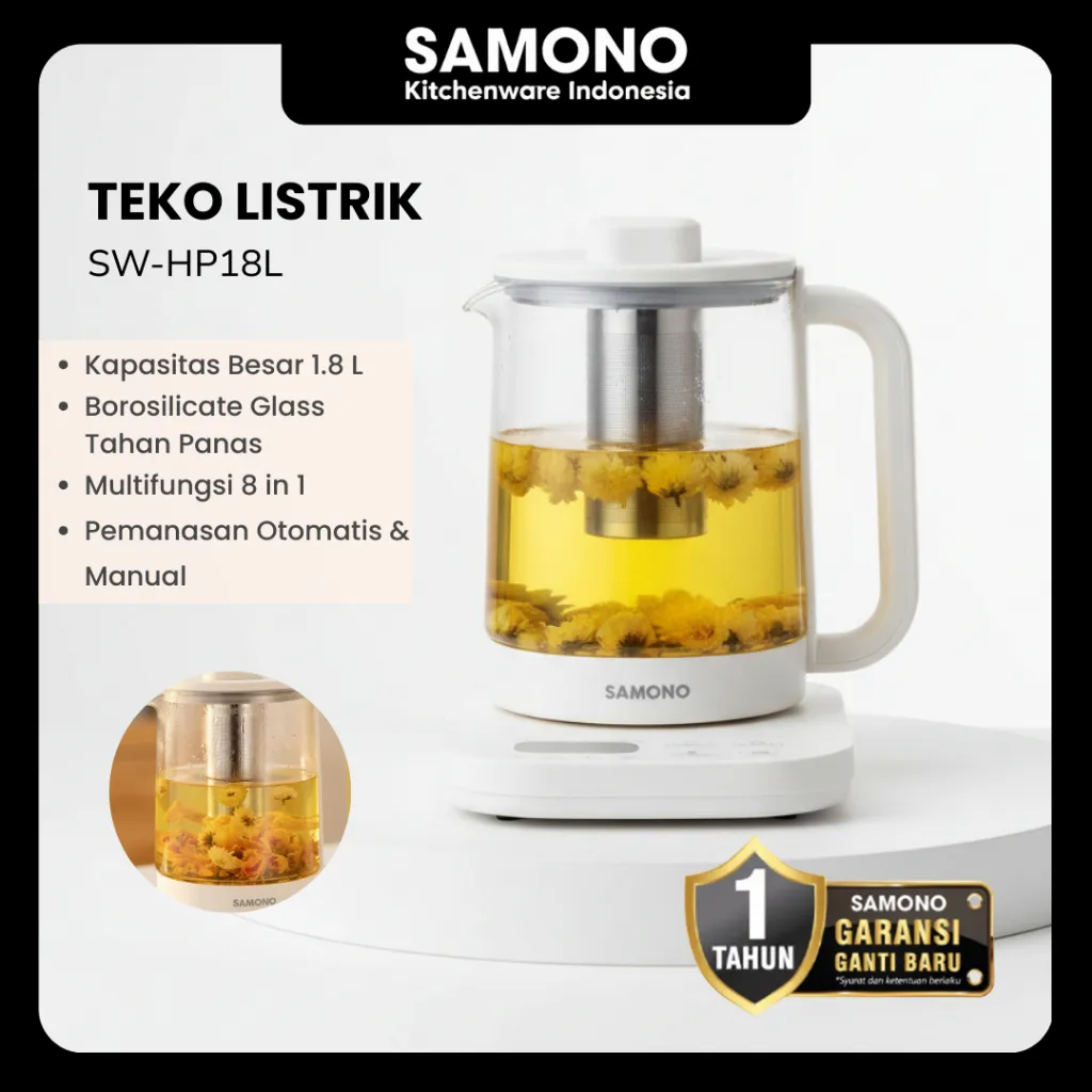 SAMONO Teko Listrik Pemanas Air Electric Kettle Stainless Steel 1.8L Smart Multifunction Garansi 1 Tahun SW-HP18L