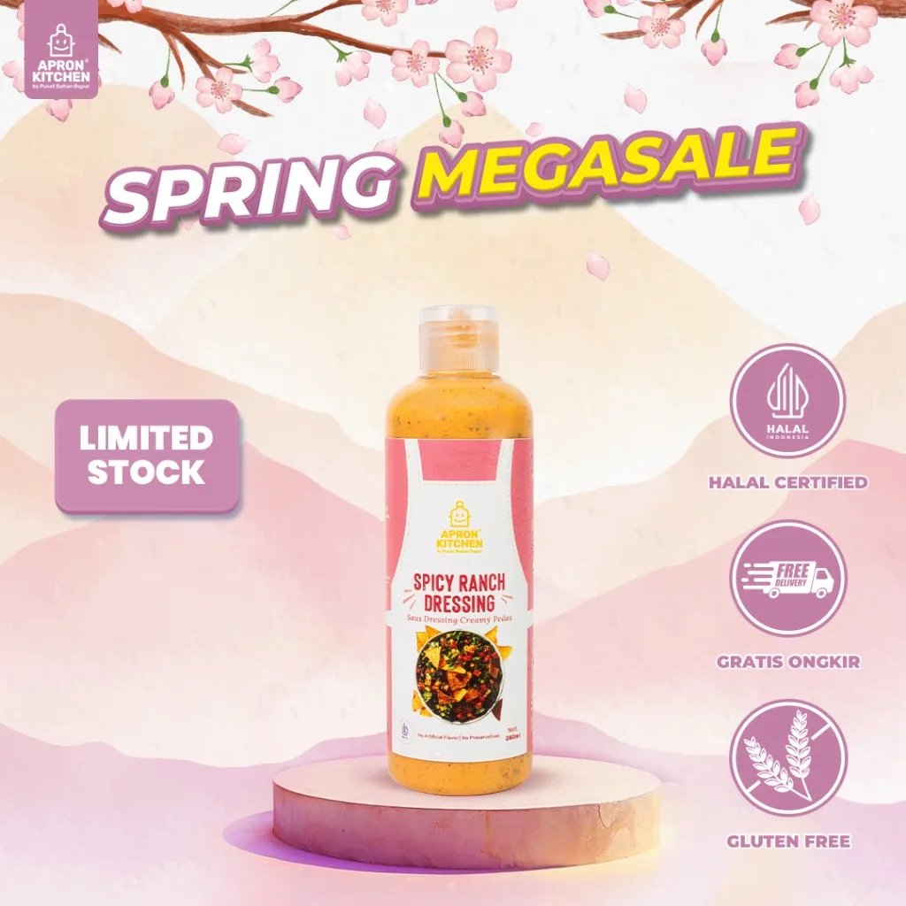 Apron Kitchen Spicy Ranch Dressing Salad Creamy Pedas Rendah Kalori, Gluten Free Kemasan 250ML