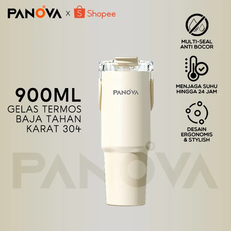 Tumblr BONBOX Stainless Steel 304 900ml Putih/Abu-abu Tahan Dingin 8J Tali Tersimpan BTE41206