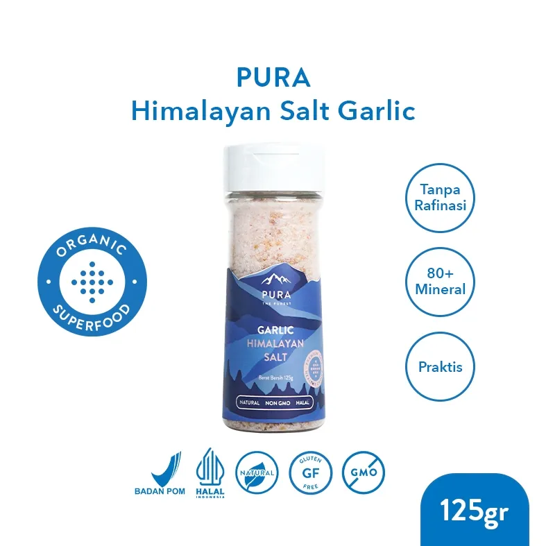Pura Himalayan Salt Garlic (125gr) - Garam Himalaya - Garam Organik - Garam Natural - Garam Tanpa Rafinasi - Garam Sehat - Garam Rendah Natrium - Garam Murni