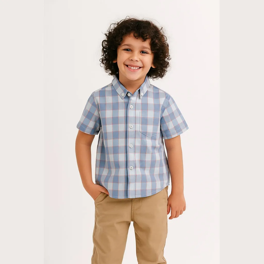 KIDTINK - Reyhan Shirt Kemeja Anak Laki Laki Lengan Pendek Motif - Kemeja Fashion Anak Laki