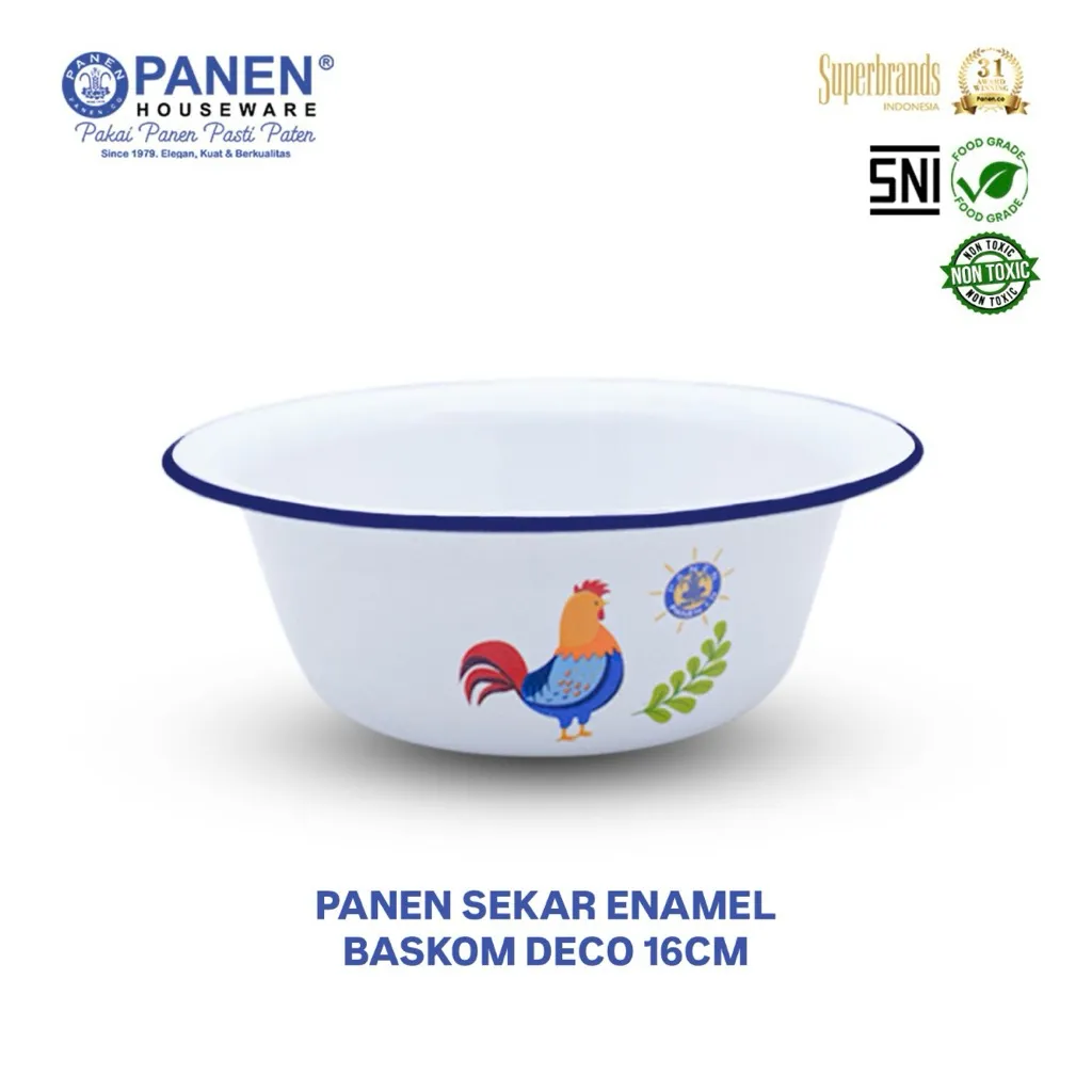 Panen Mangkuk Enamel Sekar Motif Ayam Uk 16 cm /  Baskom Jadul / Baskom Kaleng Serbaguna