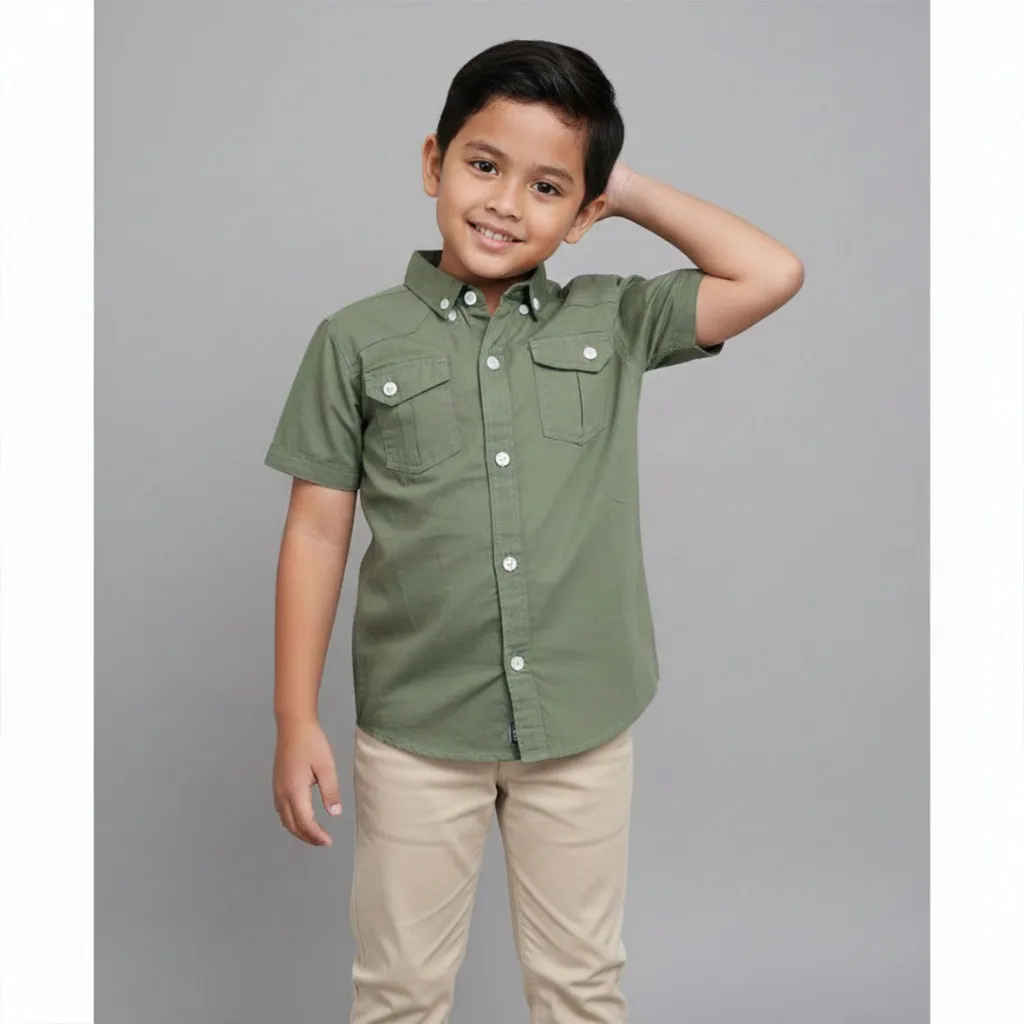 KIDTINK -  Khalil Kemeja Fashion Polos Anak Laki Laki - Kemeja Lengan Pendek Anak
