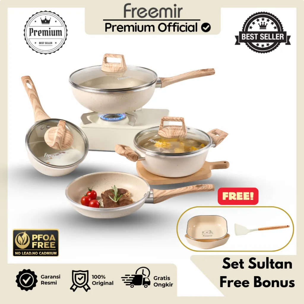 [PREMIUM] freemir Wajan Set 7pcs Ukuran Lengkap 26/20/20/16 cm Wajan Panci Paket Sultan Serbaguna