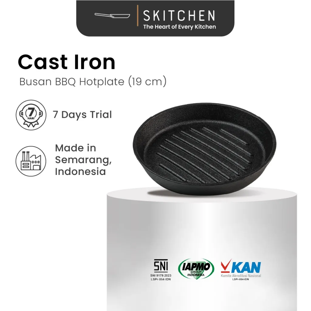 SKITCHEN Cast Iron Busan BBQ Hotplate (19 cm) - Griller Premium Alat Panggangan BBQ Satu Porsi