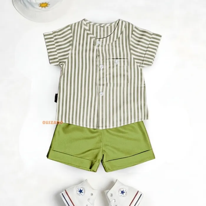 RADEEN baju anak salur kemeja anak garis garis Haruka Cottons