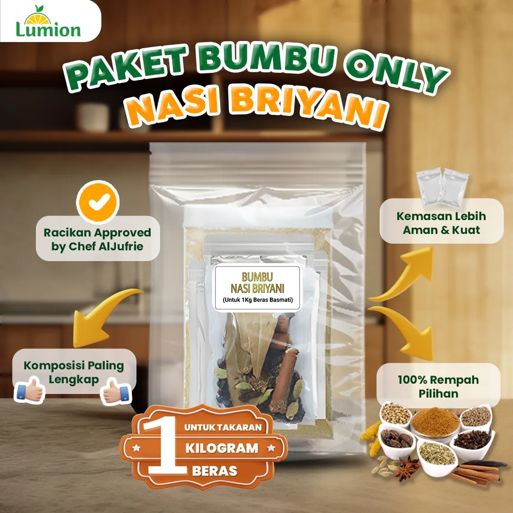 [Lumion Food] HANYA BUMBU Briyani untuk pemakaian beras basmati 1kg (Bumbu, Rempah, Minyak Samin, Kismis, Garam)