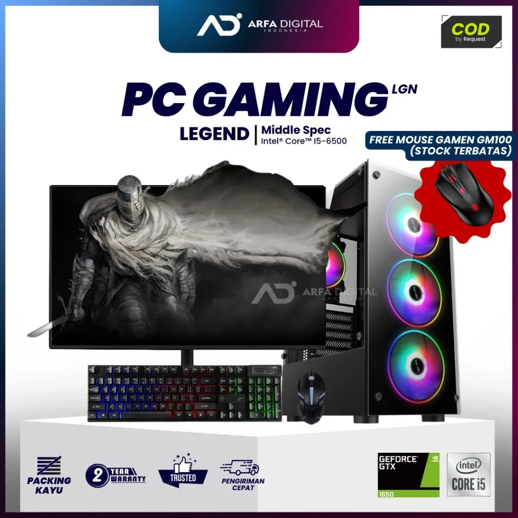 Pc Gaming Murah Fullset Core i5 6500 (Gen 6) Ram 16GB DDR4 SSD 128GB HDD 500GB VGA 4GB DDR6 Monitor 24 Inch Siap Pakai | LEGEND