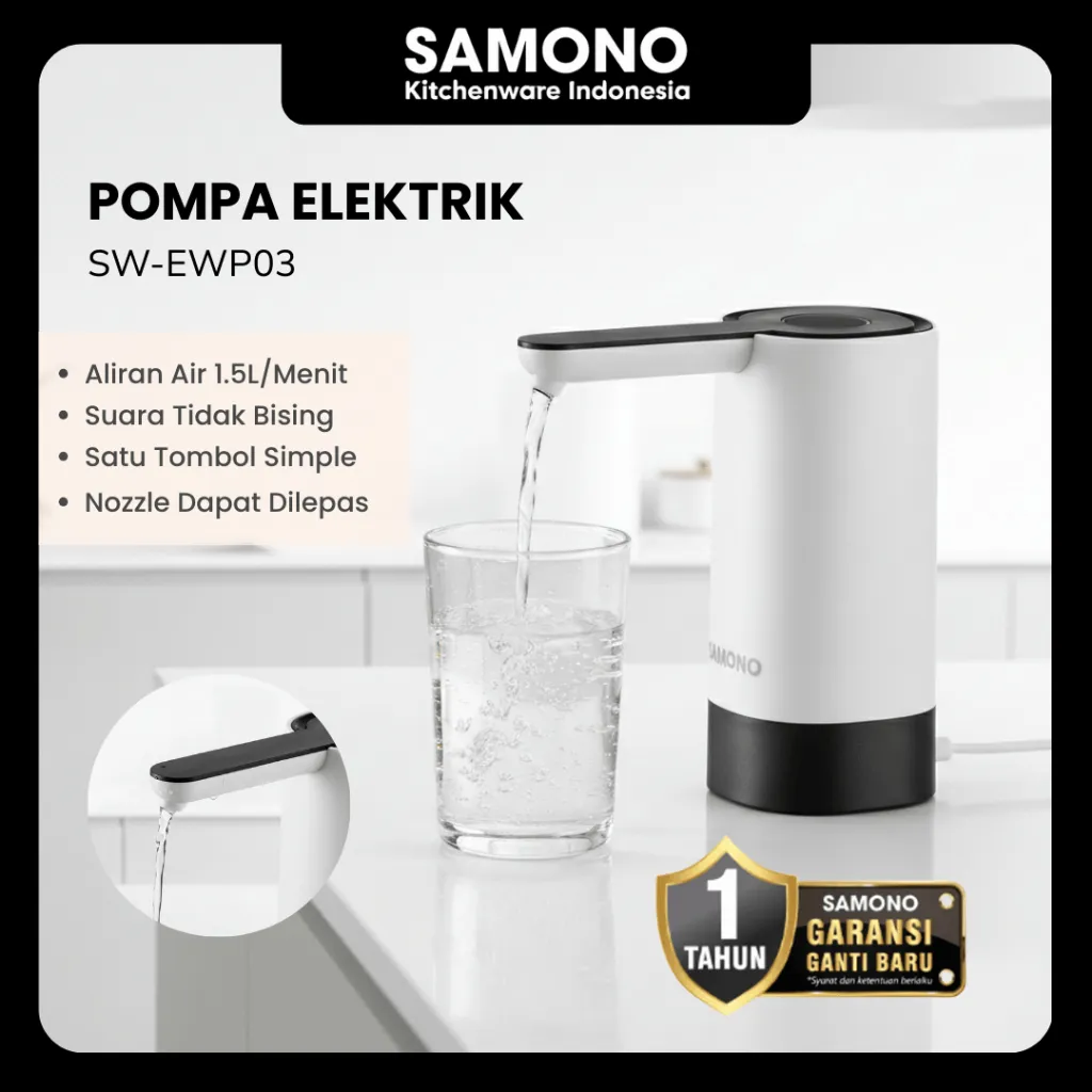 SAMONO Pompa Galon Portable Elektrik Lepas Pasang Pencetan Galon Dispenser Poertable Penyedot Air Minum Galon Cocok untuk Semua Galon Dispenser Bawah Otomatis Tidak Berisik SW-EWP03