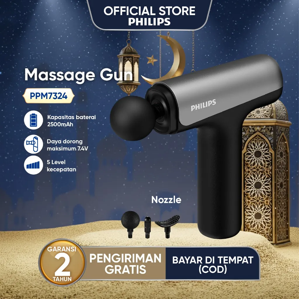 [Free Aksesori pijat] Philips Massager PPM7324 massage gun bantal pijat 8mm Kedalaman memukul