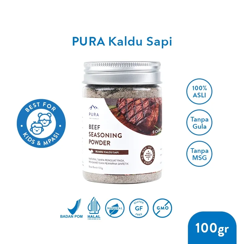 Pura Kaldu Asli | Bumbu Kaldu Sapi (100gr) - Beef Seasoning Powder - Kaldu Mpasi - BB Booster - No Gula Non MSG - Kaldu Serbaguna - Kaldu Bayi - Kaldu Sapi Pura