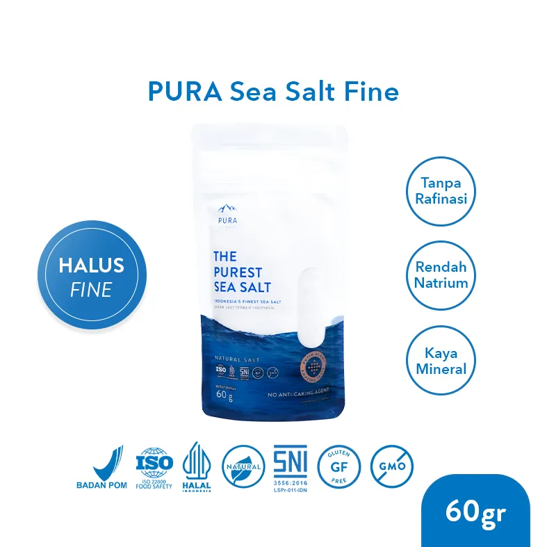 Pura Sea Salt Fine 60gr - Garam Laut Halus - Garam Organik - Garam Natural - Garam Laut Murni - Garam Sehat - Garam Rendah Natrium - Garam Sehat