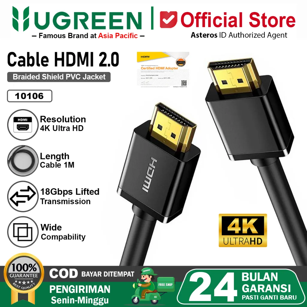 UGREEN Kabel HDMI To HDMI 4K 60Hz 18Gbps Ultra HD  HD104 1Meter