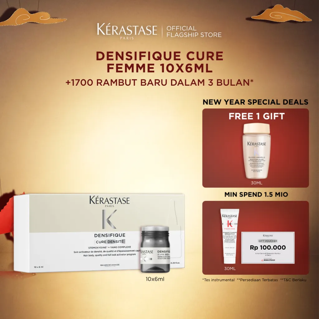 Kerastase Densifique Cure Femme 10x6ml Intensive Hair Growth Serum - Serum Intensif untuk Rambut Lebih Tebal & Lebat