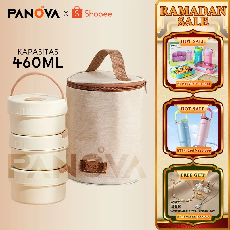 BONBOX SET Lunch Box Stainless Steel 304 460ml - Pilihan Kotak Makan Single/Tingkat + Tas Insulated (Gagang/Silinder), Paket Lengkap Bekal Kantor Sekolah - BTE41209+BX-BG41201/02