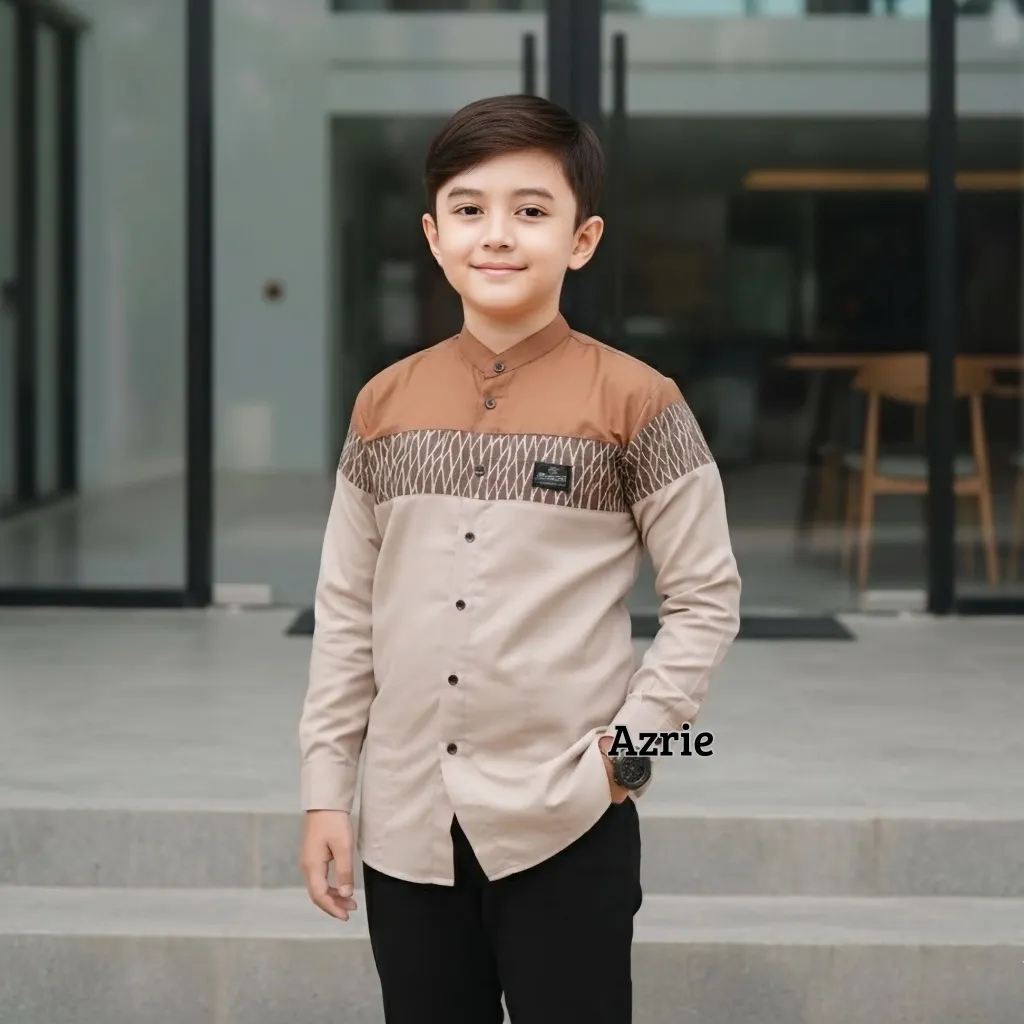 Baju Koko Anak Laki Laki Lengan Panjang Kombinasi Batik Motif Sandiko Usia 6-14 Tahun Bahan Toyobo