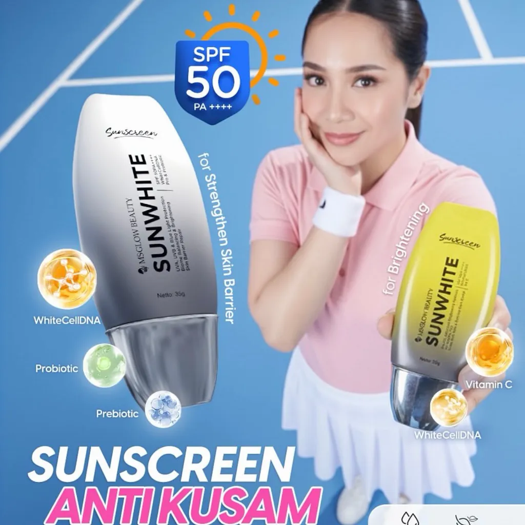 MS GLOW SUNWHITE SPF 50 PA+++ SUNSCREEN KEMASAN BARU
