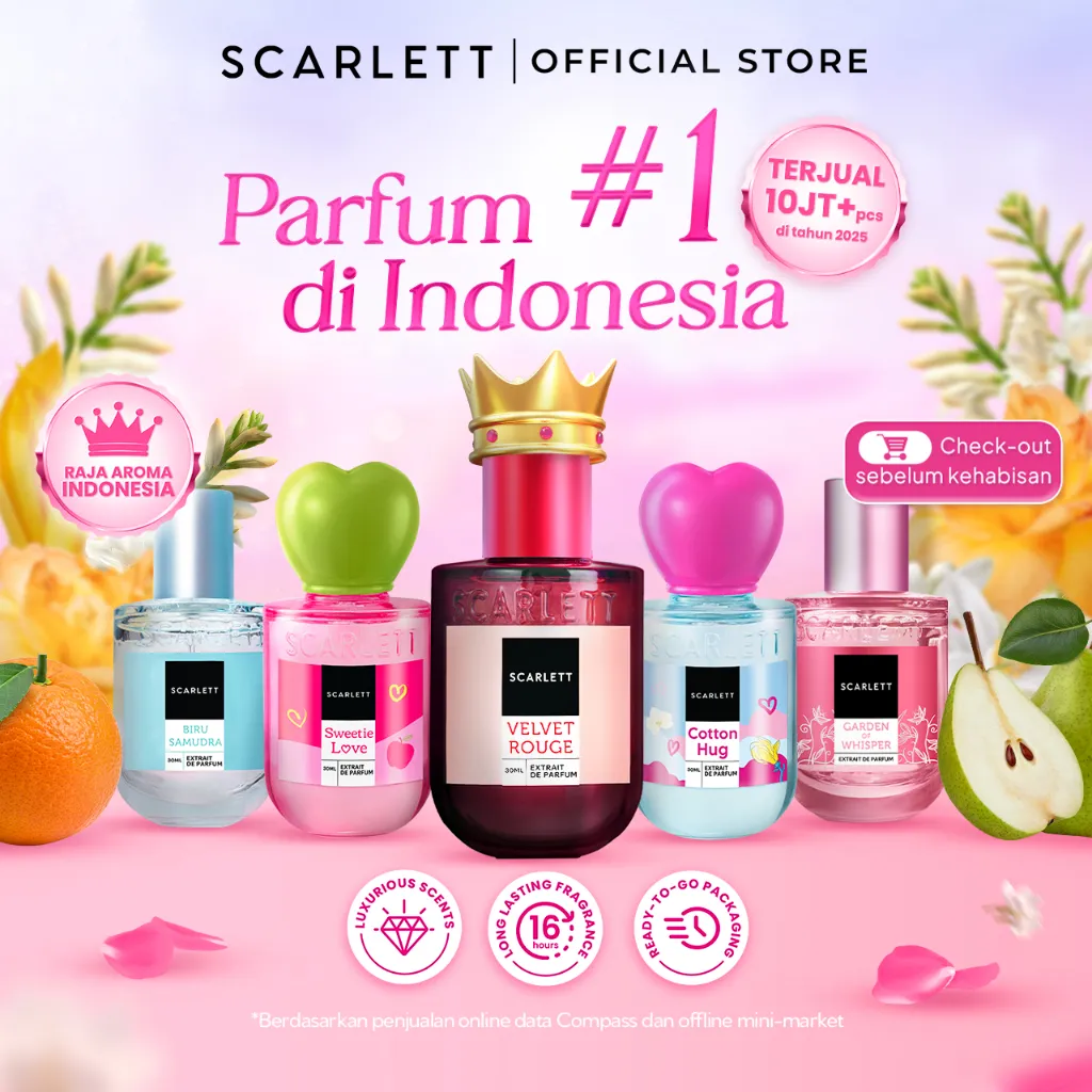 Scarlett Whitening Eau De Parfum 30ml - Parfum Wangi Soft Tahan Lama Best Seller - Dreamy / Sweet Memories / Euphoria / Velvet Rouge / Biru Samudra / Banana Fusion / Caramel Latte / Garden of Whisper / Jolly / Wanita / Pria