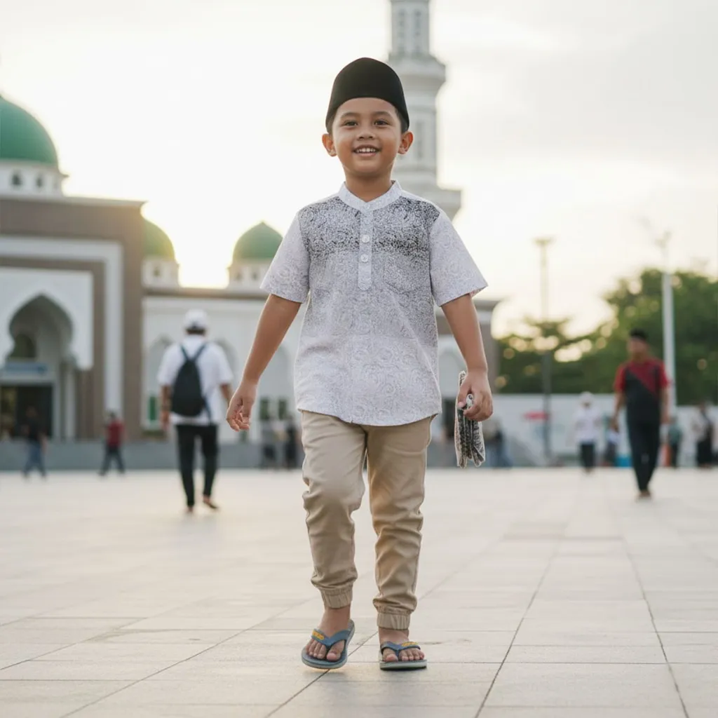 KIDTINK - Qhaliq Kemeja Koko Anak Lengan Pendek Cotton Print - Kemeja Koko Anak Laki-Laki - Kemeja