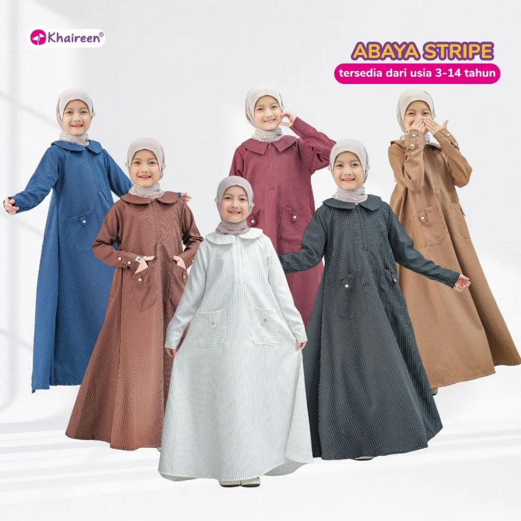KHAIREEN Abaya Stripe Gamis Motif Anak Remaja Tanggung 3-14 tahun Syari Terbaru