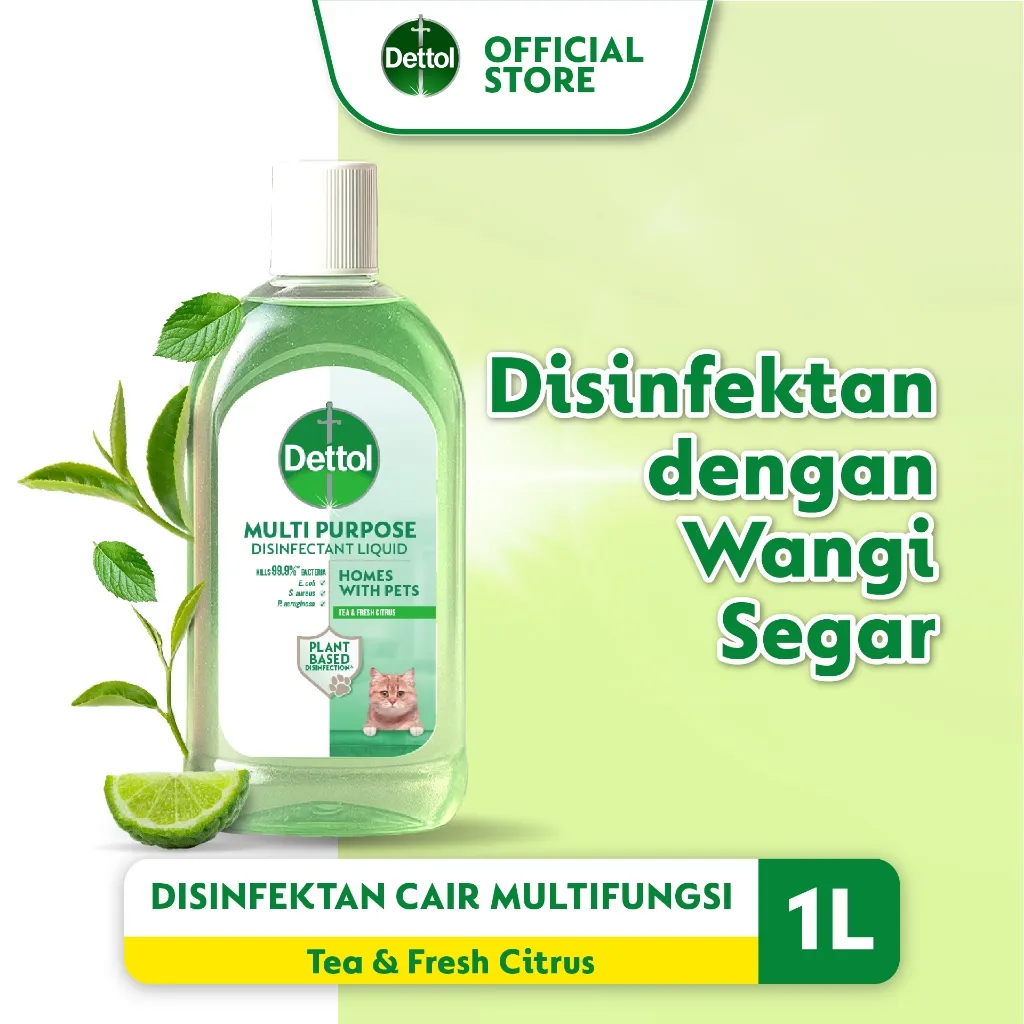 Dettol Multipurpose Disinfectant Liquid Tea & Fresh Citrus Homes with Pets 1L - Disinfektan Wangi Area Hewan Peliharaan