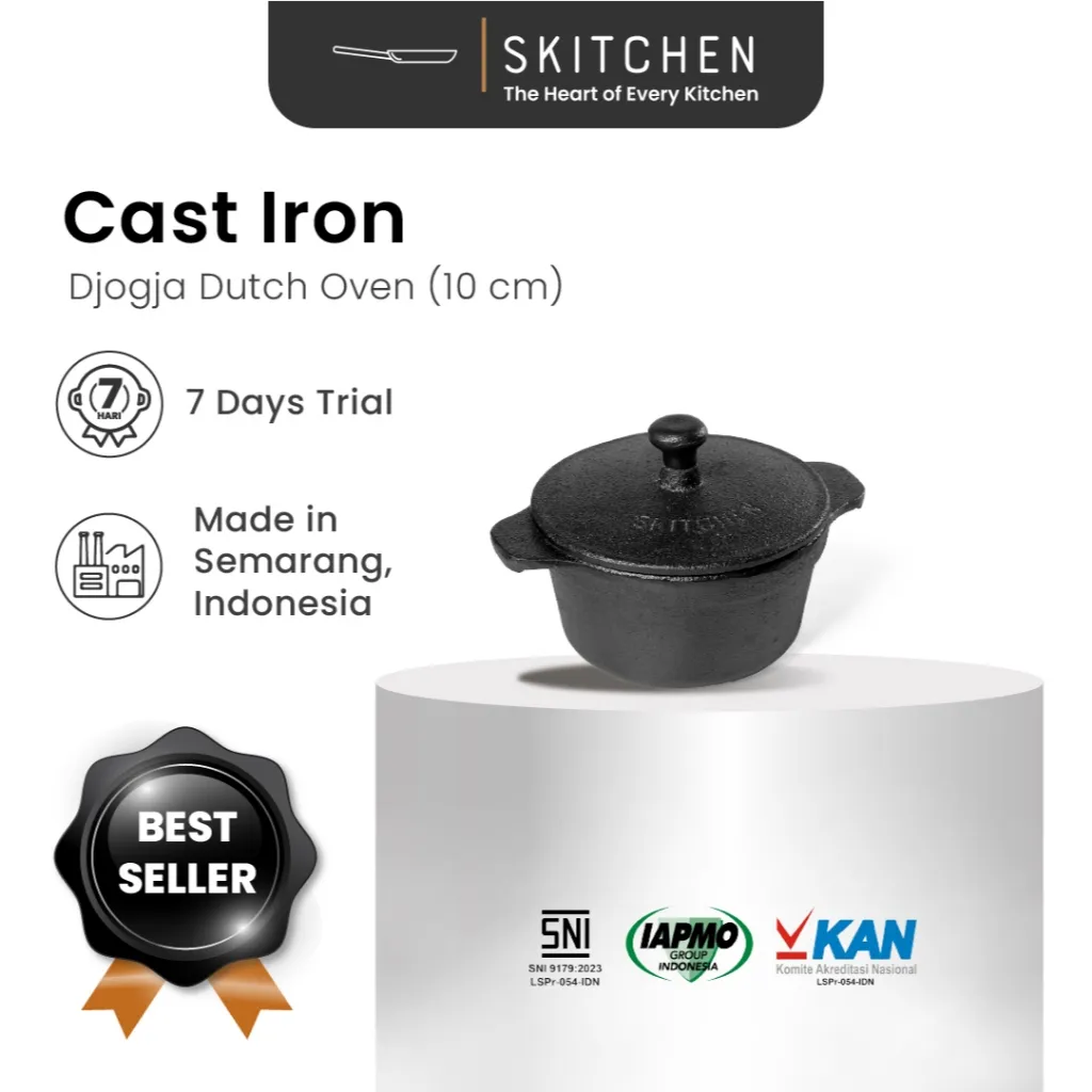 SKITCHEN Cast Iron Djogja Dutch Oven (10 cm) - Panci Besi Cor Premium, Mangkok Saji 1 Porsi