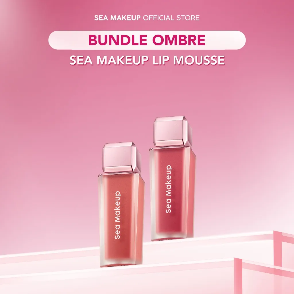 Sea Makeup 2in1 Bundle Ombre Anti Dry Lip Mousse 24 Jam Hydrasi untuk Bibir Tidak Kering dengan 5 Shade Cantik dan Formula Tahan Lama