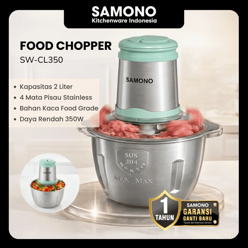 [ BEST SELLING ] SAMONO Food Chopper Chopper Kaca 2L Food Processor 350W Multifungsi Penggiling Daging 2 Speed SW-CL350