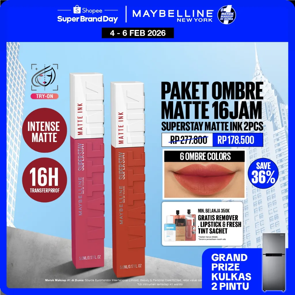 MAYBELLINE OFFICIAL Paket Hemat Superstay Matte Ink 2 pcs Ombre Set Lipstick - Long Lasting Lipstick Matte Waterproof Transferproof Lipstik