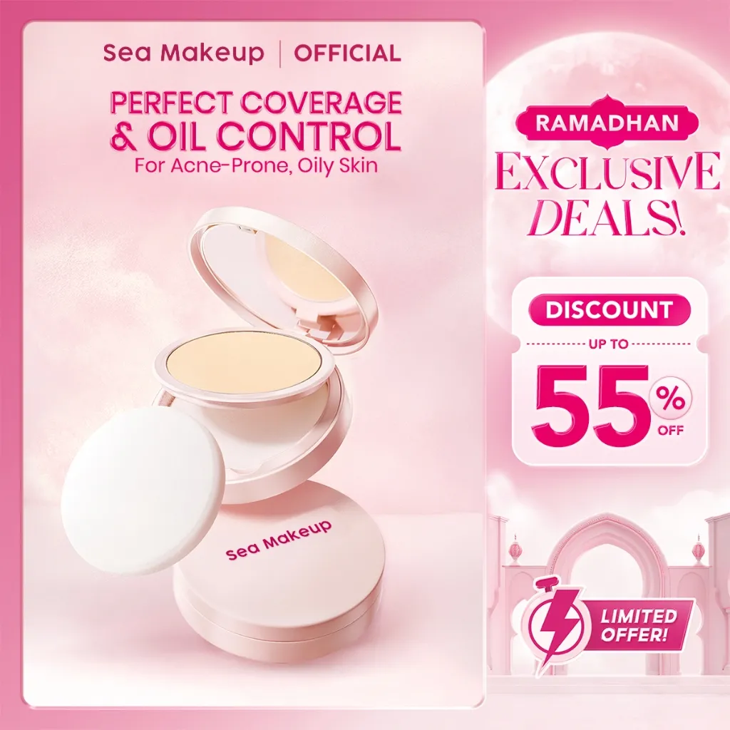 Sea Makeup Acne Cover & Smooth Two Way Cake – Compact Powder & Powder Foundation Full Coverage, Bedak Padat 5 Warna, Meratakan Wajah, Tahan Lama, Cocok Dipadukan dengan Bedak Tabur Oil Control, Translucent Powder & Loose Powder