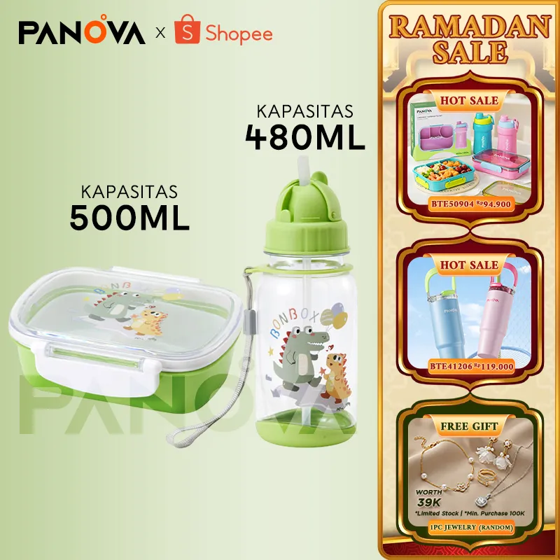 BONBOX SET Kotak Makan & Botol Minum Anak - PP Food Grade BPA Free Aman Microwave dengan Sekatan Paket Lengkap Bekal Sekolah - BTE40105