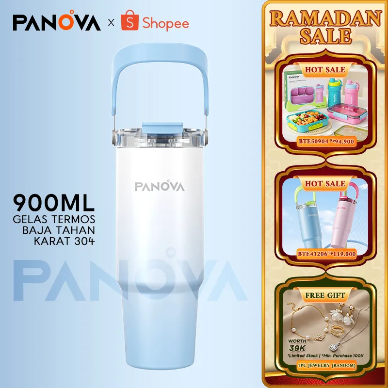 BONBOX X PANOVA Tumbler Botol Minum 3in1 dengan Phone Stand & Handle - Stainless Steel 304 900ml Portable Termos Karakter Anti Bocor Sedotan - Hadiah Ide BTE41206