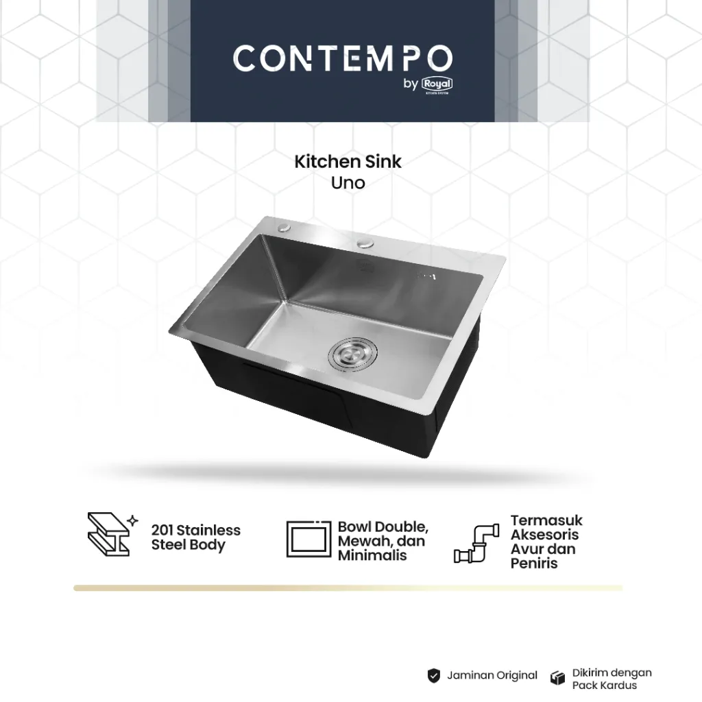 Royal Kitchen Sink Silver Metallic Series Contempo Uno | Bak Cuci Piring Stainless Steel 60 x 45 Cm