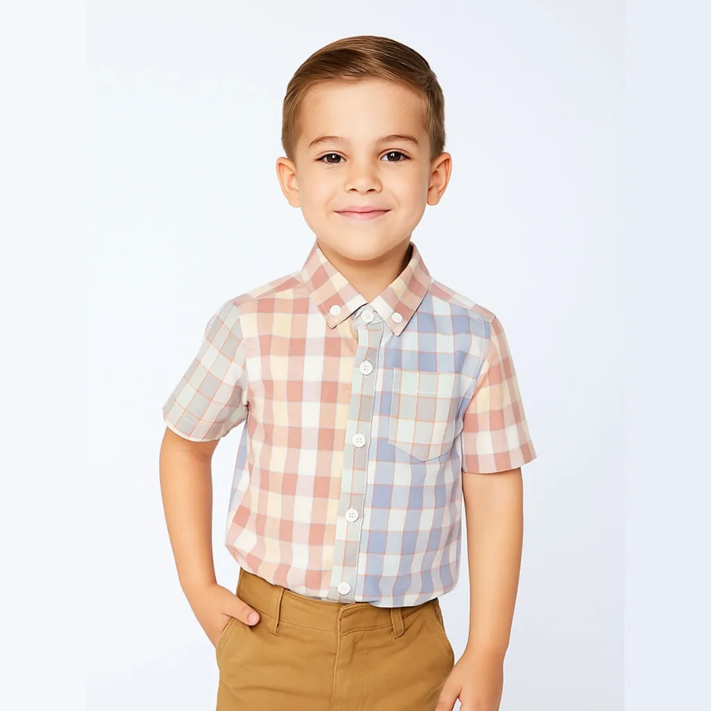 KIDTINK - Raka Shirt Kemeja Anak Laki Laki Lengan Pendek Motif - Kemeja Fashion Anak Laki